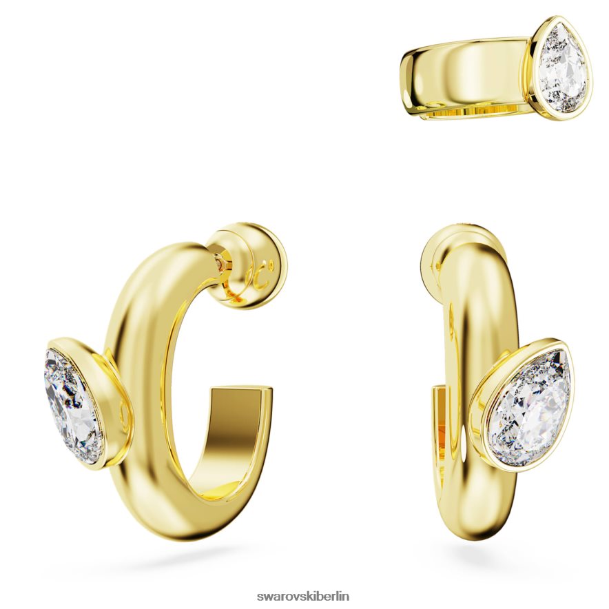 Swarovski Dextera-Creolen mit Ohrmanschette Birnenschliff, weiß, vergoldet Schmuck HLT448402