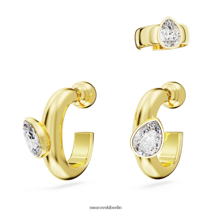 Swarovski Dextera-Creolen mit Ohrmanschette Birnenschliff, weiß, vergoldet Schmuck HLT448402