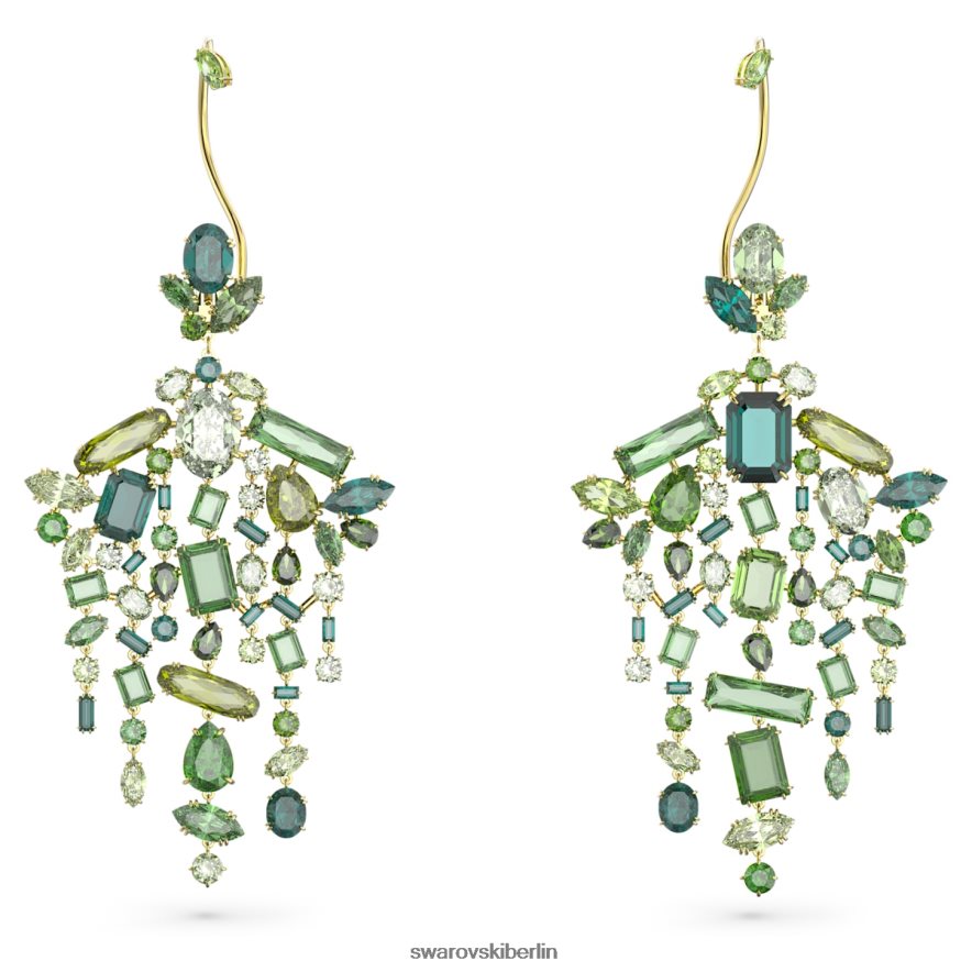 Swarovski Gema-Ohrmanschetten asymmetrisches Design, gemischte Schnitte, Kronleuchter, grün, vergoldet Schmuck HLT448858