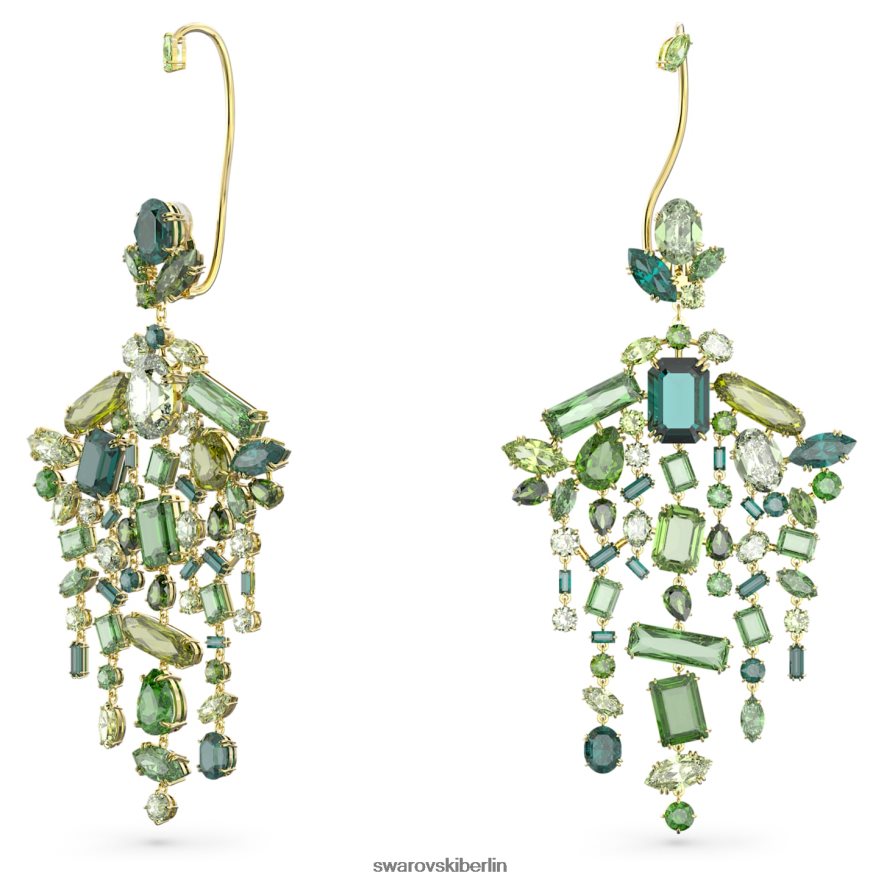 Swarovski Gema-Ohrmanschetten asymmetrisches Design, gemischte Schnitte, Kronleuchter, grün, vergoldet Schmuck HLT448858
