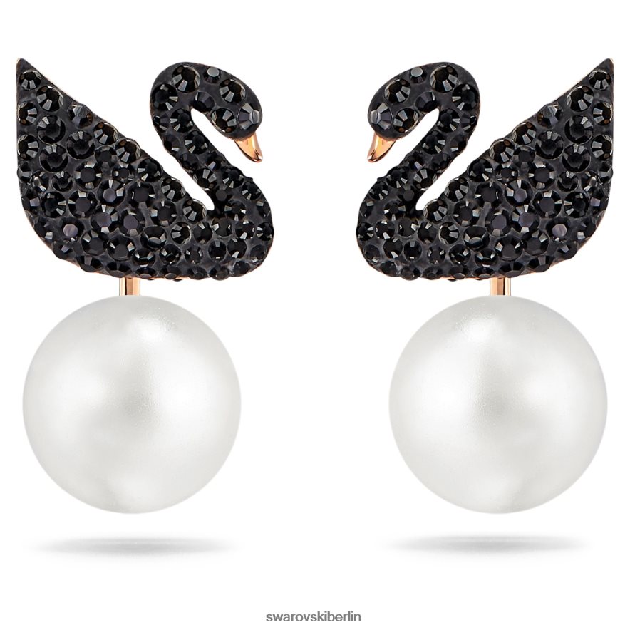 Swarovski Kultige Jacken mit Schwanenohrringen Schwan, schwarz, rosévergoldet Schmuck HLT448964