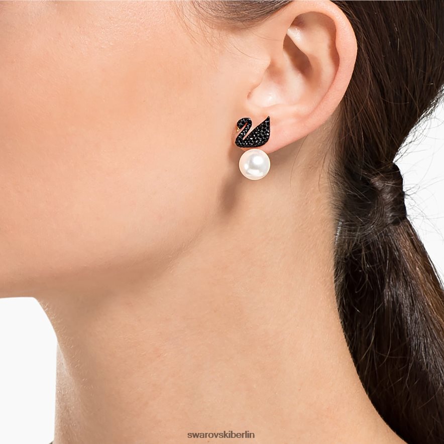 Swarovski Kultige Jacken mit Schwanenohrringen Schwan, schwarz, rosévergoldet Schmuck HLT448964