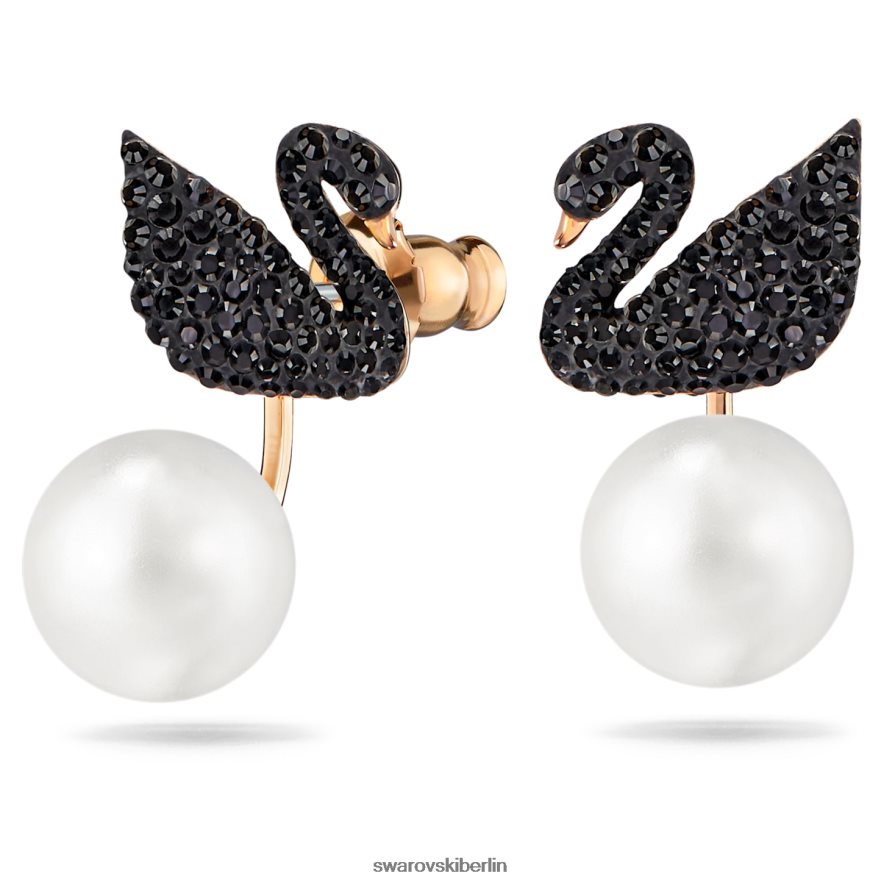 Swarovski Kultige Jacken mit Schwanenohrringen Schwan, schwarz, rosévergoldet Schmuck HLT448964