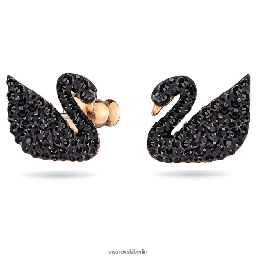 Swarovski Kultige Jacken mit Schwanenohrringen Schwan, schwarz, rosévergoldet Schmuck HLT448964