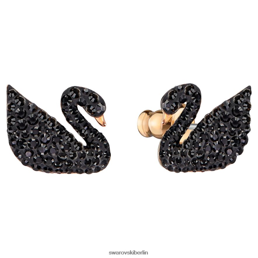 Swarovski Kultige Jacken mit Schwanenohrringen Schwan, schwarz, rosévergoldet Schmuck HLT448964