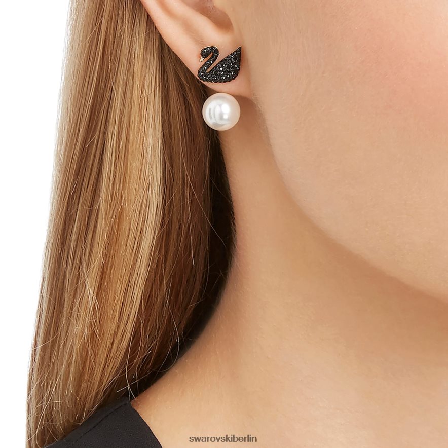 Swarovski Kultige Jacken mit Schwanenohrringen Schwan, schwarz, rosévergoldet Schmuck HLT448964