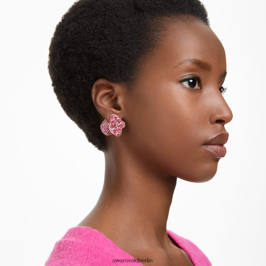 Swarovski Florere-Ohrstecker asymmetrisches Design, Blume, rosa, vergoldet Schmuck HLT448668