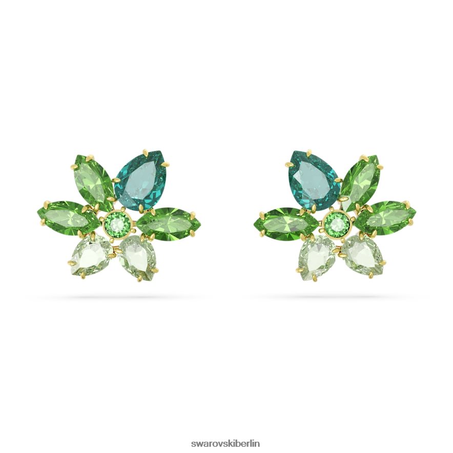 Swarovski Gema-Ohrstecker Mischschliffe, Blume, grün, vergoldet Schmuck HLT448745