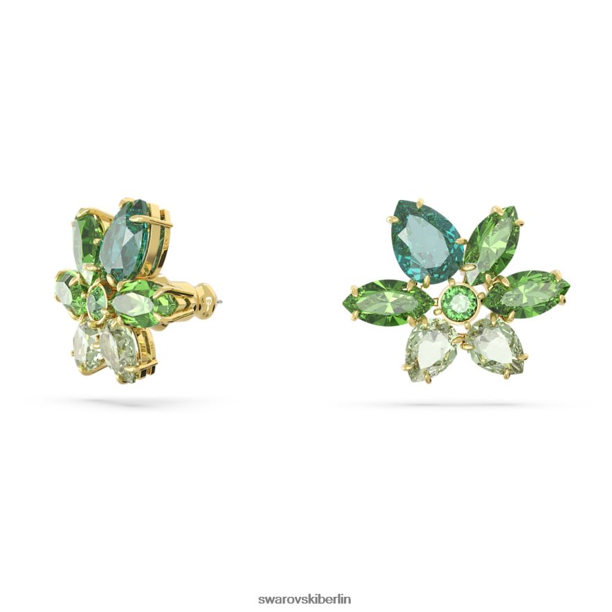 Swarovski Gema-Ohrstecker Mischschliffe, Blume, grün, vergoldet Schmuck HLT448745