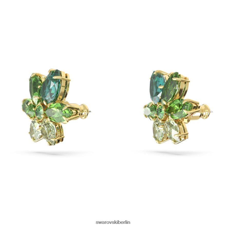 Swarovski Gema-Ohrstecker Mischschliffe, Blume, grün, vergoldet Schmuck HLT448745