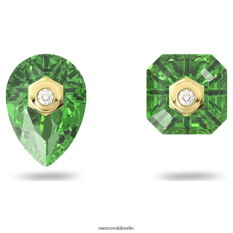 Swarovski Numina-Ohrstecker asymmetrisches Design, gemischte Schliffe, grün, vergoldet Schmuck HLT448672