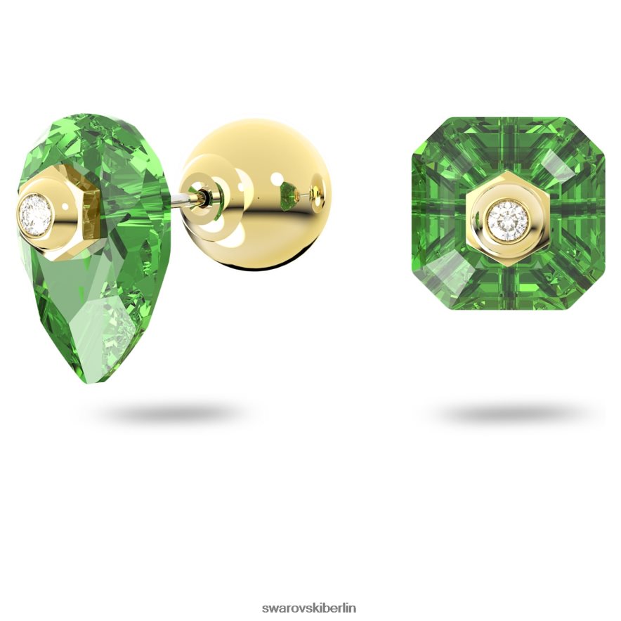 Swarovski Numina-Ohrstecker asymmetrisches Design, gemischte Schliffe, grün, vergoldet Schmuck HLT448672