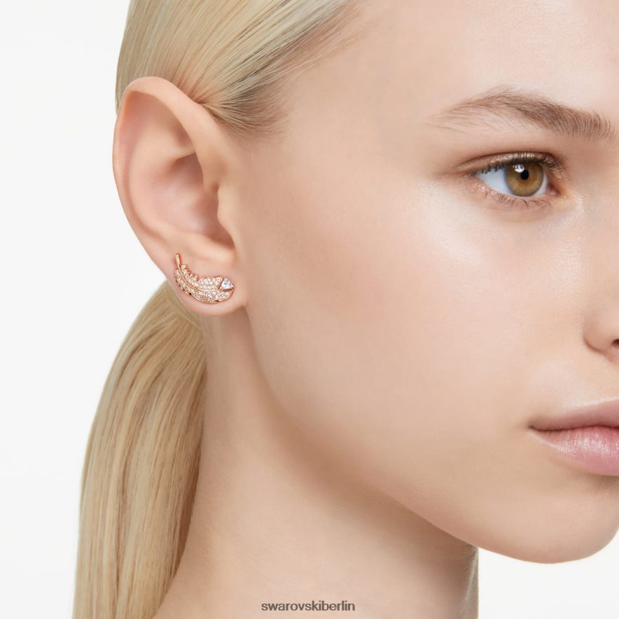 Swarovski schöne Ohrstecker Feder, weiß, rosévergoldet Schmuck HLT448724