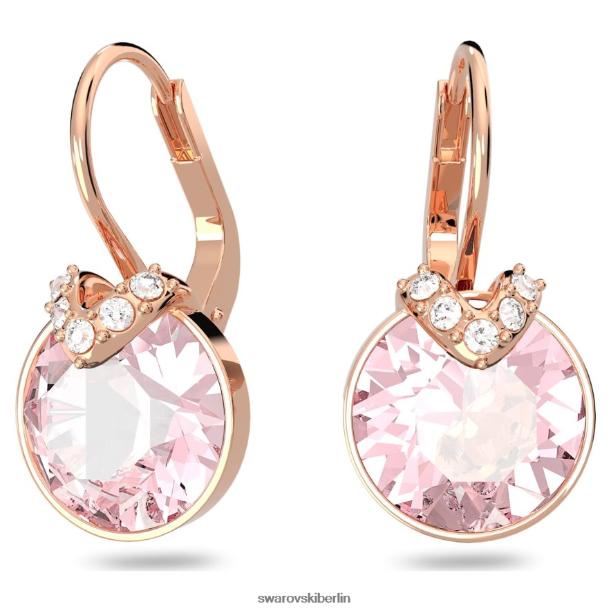 Swarovski Bella V-Tropfenohrringe runder Schliff, rosa, rosévergoldet Schmuck HLT448761