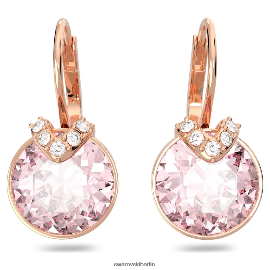 Swarovski Bella V-Tropfenohrringe runder Schliff, rosa, rosévergoldet Schmuck HLT448761