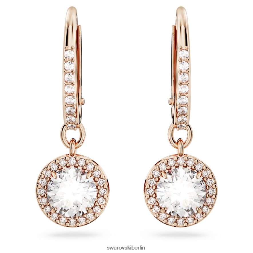 Swarovski Constella-Tropfenohrringe Rundschliff, Pavé, weiß, rosévergoldet Schmuck HLT448787