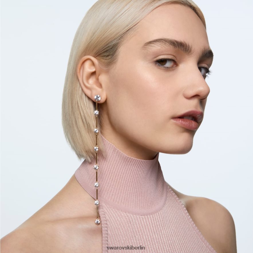 Swarovski Constella-Tropfenohrringe asymmetrisches Design, runder Schliff, weiß, glänzend vergoldet Schmuck HLT448816