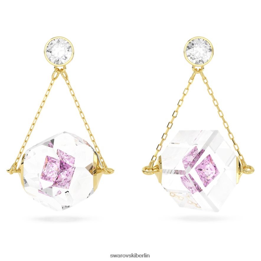 Swarovski Curiosa-Tropfenohrringe asymmetrisches Design, schwebender Chaton, rosa, vergoldet Schmuck HLT448856