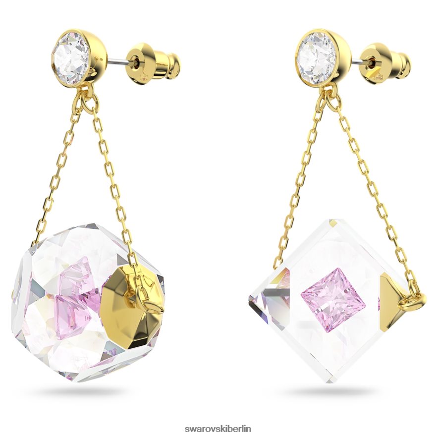 Swarovski Curiosa-Tropfenohrringe asymmetrisches Design, schwebender Chaton, rosa, vergoldet Schmuck HLT448856