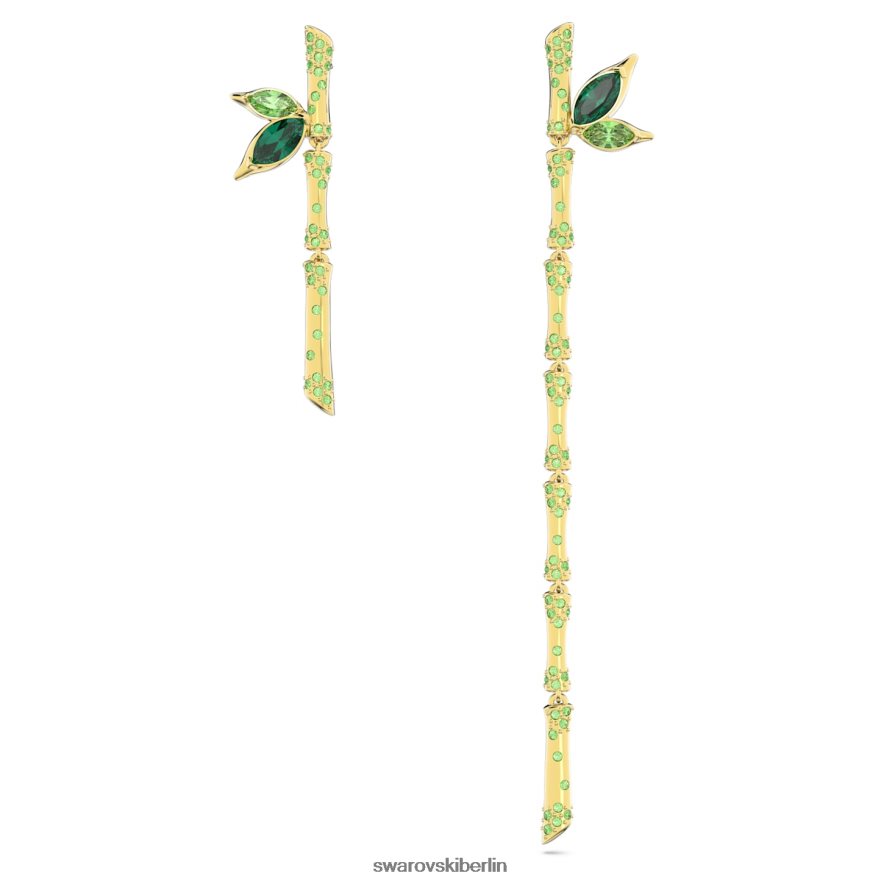 Swarovski Dellium-Tropfenohrringe asymmetrisches Design, Bambus, grün, vergoldet Schmuck HLT448809