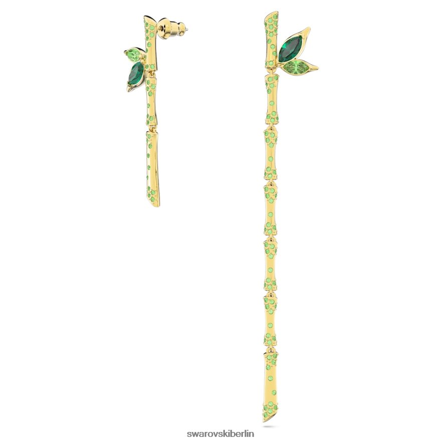 Swarovski Dellium-Tropfenohrringe asymmetrisches Design, Bambus, grün, vergoldet Schmuck HLT448809