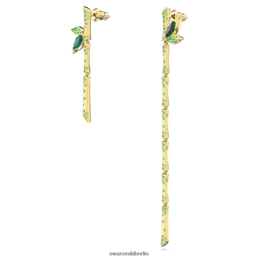 Swarovski Dellium-Tropfenohrringe asymmetrisches Design, Bambus, grün, vergoldet Schmuck HLT448809