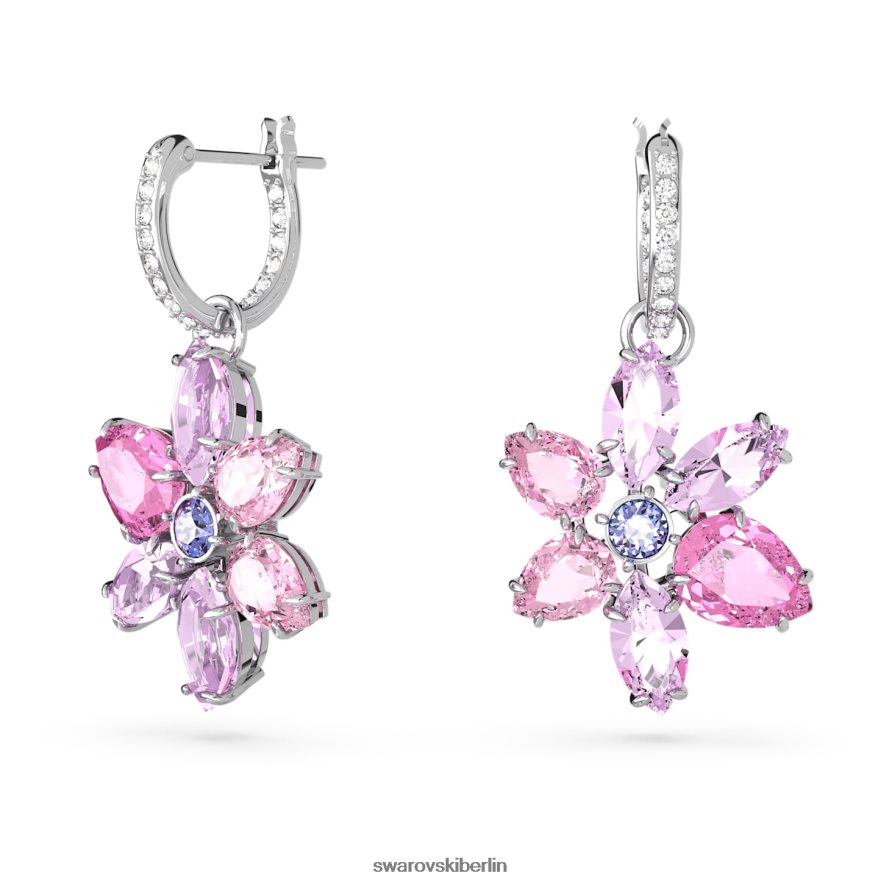 Swarovski Gema-Tropfenohrringe Mischschliffe, Blume, rosa, rhodiniert Schmuck HLT448754