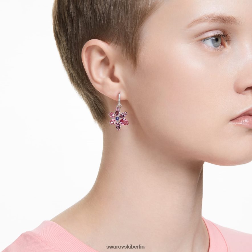 Swarovski Gema-Tropfenohrringe Mischschliffe, Blume, rosa, rhodiniert Schmuck HLT448754