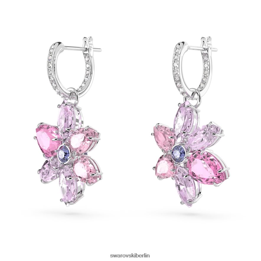 Swarovski Gema-Tropfenohrringe Mischschliffe, Blume, rosa, rhodiniert Schmuck HLT448754