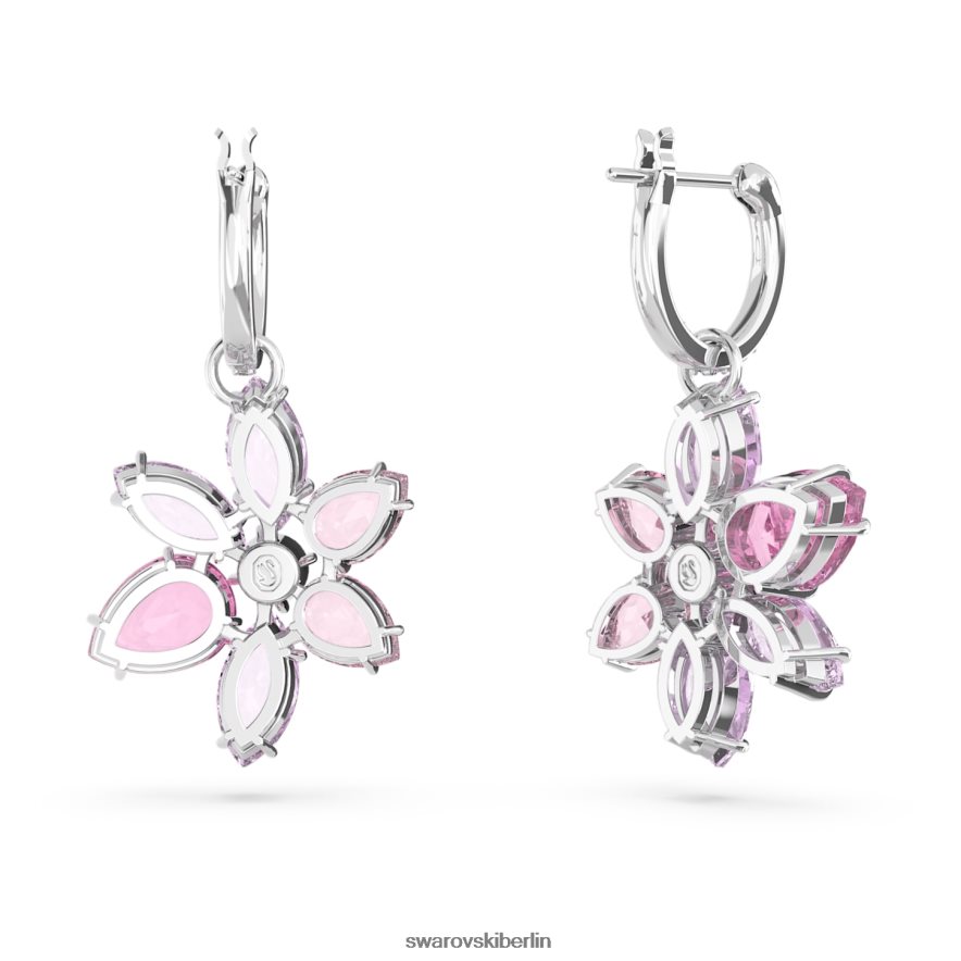 Swarovski Gema-Tropfenohrringe Mischschliffe, Blume, rosa, rhodiniert Schmuck HLT448754
