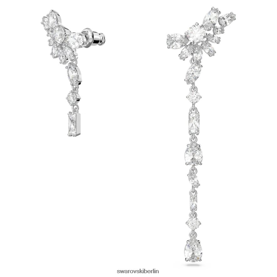 Swarovski Gema-Tropfenohrringe asymmetrisches Design, gemischte Schliffe, Blume, weiß, rhodiniert Schmuck HLT448854