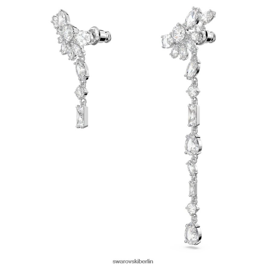Swarovski Gema-Tropfenohrringe asymmetrisches Design, gemischte Schliffe, Blume, weiß, rhodiniert Schmuck HLT448854