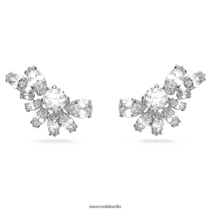 Swarovski Gema-Tropfenohrringe asymmetrisches Design, gemischte Schliffe, Blume, weiß, rhodiniert Schmuck HLT448854