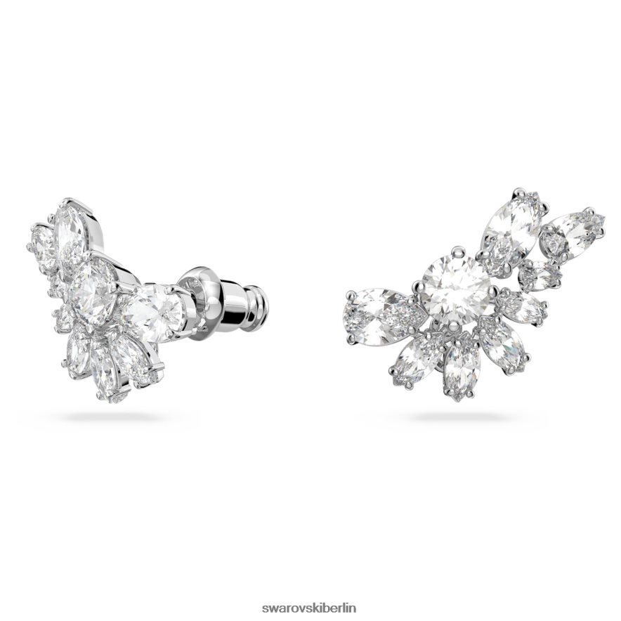 Swarovski Gema-Tropfenohrringe asymmetrisches Design, gemischte Schliffe, Blume, weiß, rhodiniert Schmuck HLT448854
