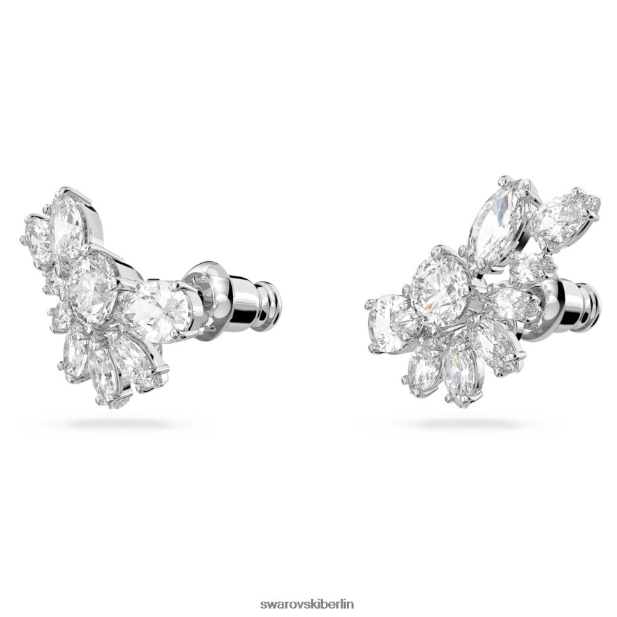 Swarovski Gema-Tropfenohrringe asymmetrisches Design, gemischte Schliffe, Blume, weiß, rhodiniert Schmuck HLT448854