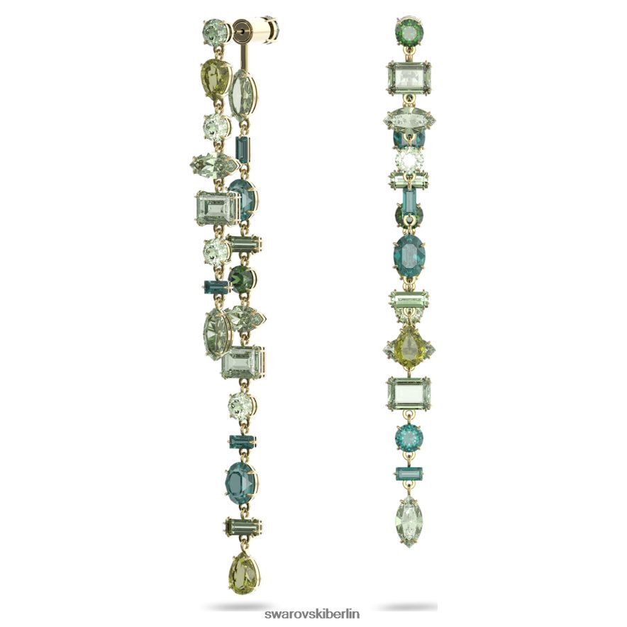 Swarovski Gema-Tropfenohrringe asymmetrisches Design, gemischte Schliffe, grün, vergoldet Schmuck HLT448763