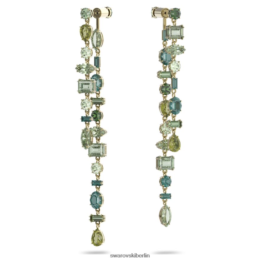 Swarovski Gema-Tropfenohrringe asymmetrisches Design, gemischte Schliffe, grün, vergoldet Schmuck HLT448763