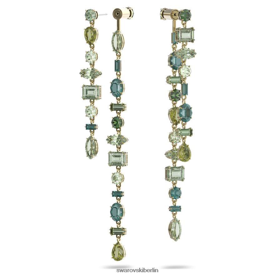 Swarovski Gema-Tropfenohrringe asymmetrisches Design, gemischte Schliffe, grün, vergoldet Schmuck HLT448763