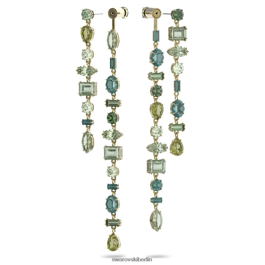Swarovski Gema-Tropfenohrringe asymmetrisches Design, gemischte Schliffe, grün, vergoldet Schmuck HLT448763