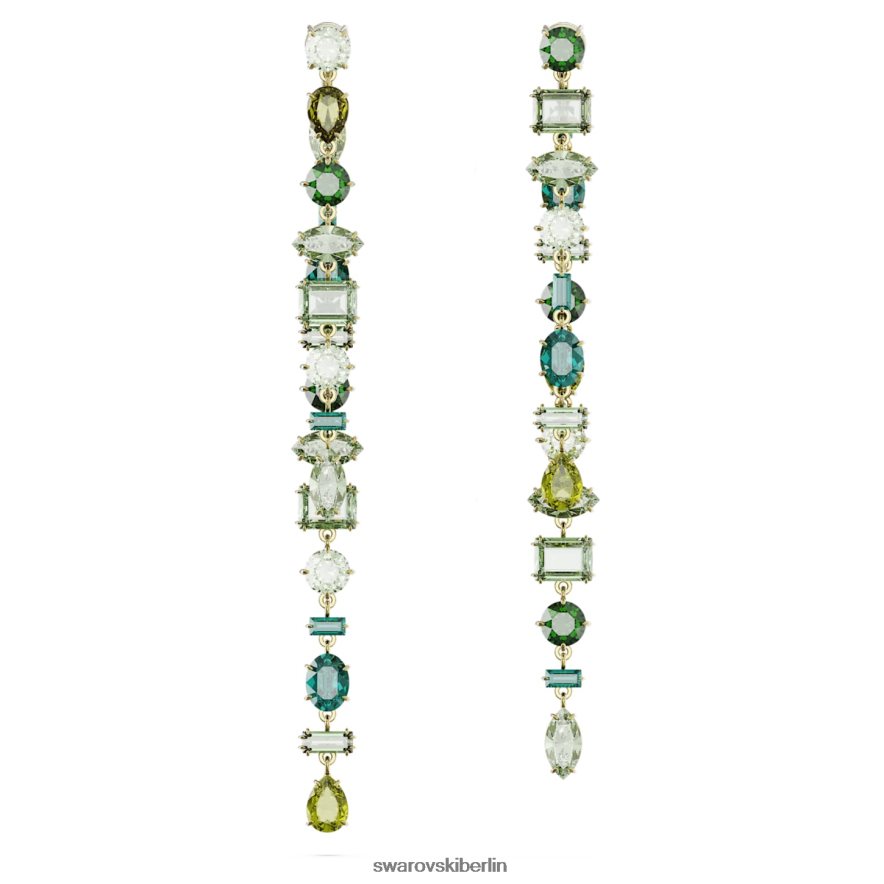 Swarovski Gema-Tropfenohrringe asymmetrisches Design, gemischte Schliffe, grün, vergoldet Schmuck HLT448836
