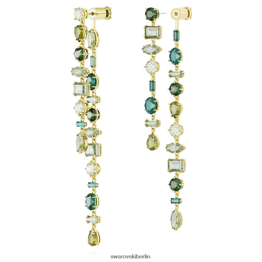 Swarovski Gema-Tropfenohrringe asymmetrisches Design, gemischte Schliffe, grün, vergoldet Schmuck HLT448836