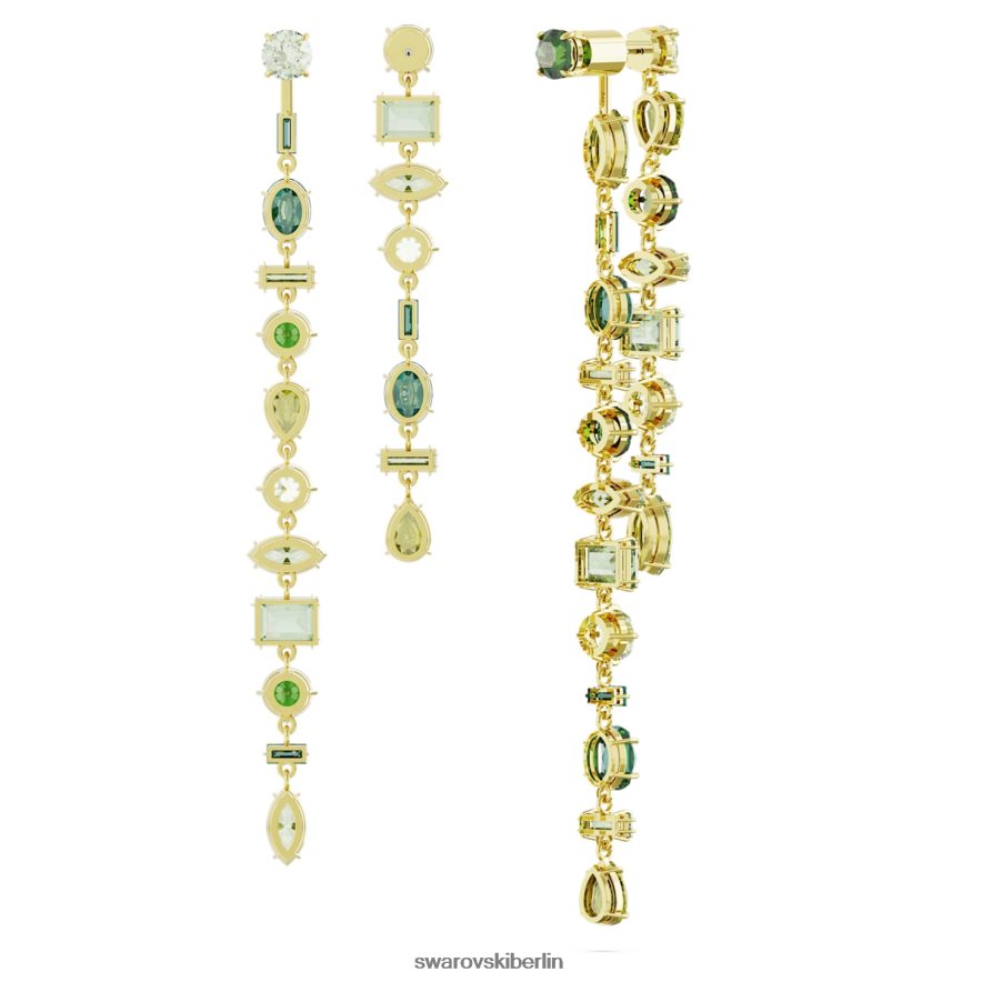 Swarovski Gema-Tropfenohrringe asymmetrisches Design, gemischte Schliffe, grün, vergoldet Schmuck HLT448836