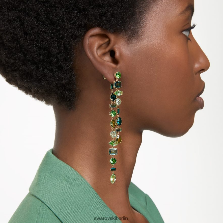 Swarovski Gema-Tropfenohrringe asymmetrisches Design, gemischte Schliffe, grün, vergoldet Schmuck HLT448836