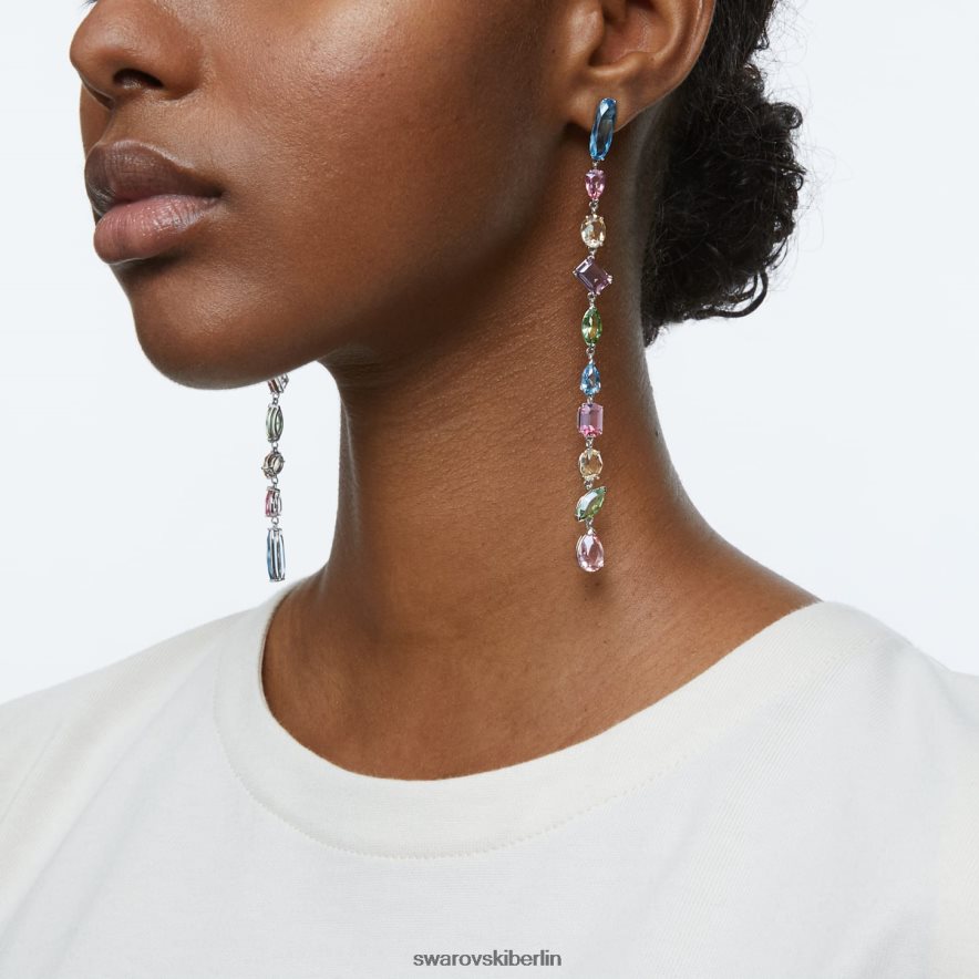 Swarovski Gema-Tropfenohrringe asymmetrisches Design, gemischte Schliffe, mehrfarbig, rhodiniert Schmuck HLT448764