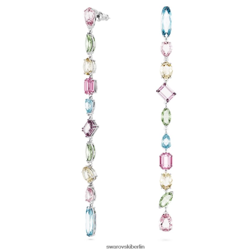 Swarovski Gema-Tropfenohrringe asymmetrisches Design, gemischte Schliffe, mehrfarbig, rhodiniert Schmuck HLT448837
