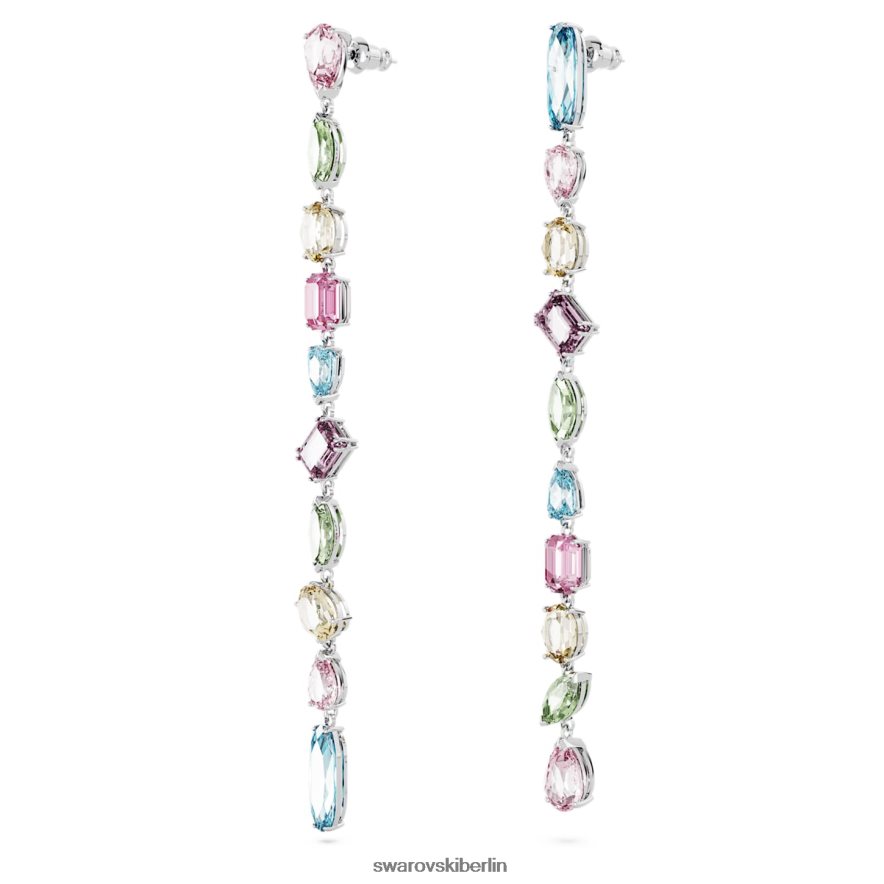 Swarovski Gema-Tropfenohrringe asymmetrisches Design, gemischte Schliffe, mehrfarbig, rhodiniert Schmuck HLT448837