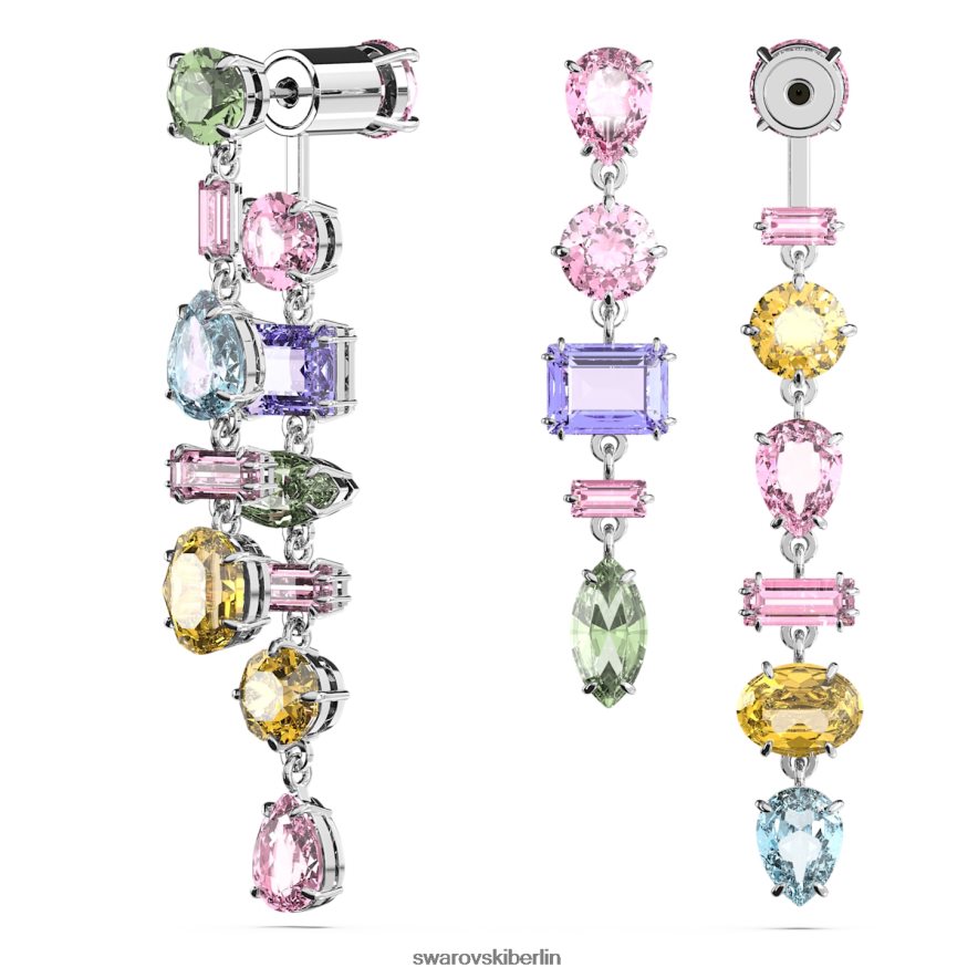 Swarovski Gema-Tropfenohrringe asymmetrisches Design, gemischte Schliffe, mehrfarbig, rhodiniert Schmuck HLT448838