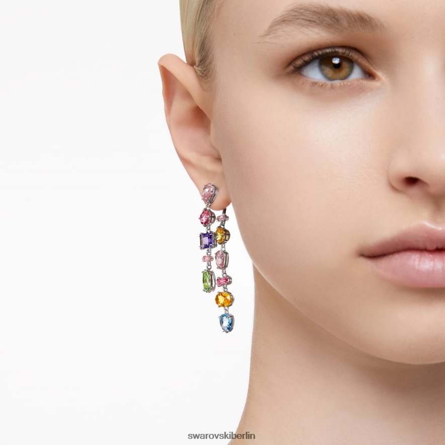 Swarovski Gema-Tropfenohrringe asymmetrisches Design, gemischte Schliffe, mehrfarbig, rhodiniert Schmuck HLT448838