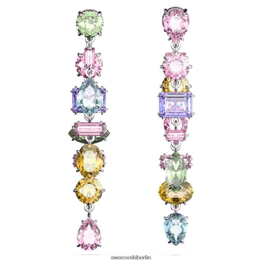 Swarovski Gema-Tropfenohrringe asymmetrisches Design, gemischte Schliffe, mehrfarbig, rhodiniert Schmuck HLT448838