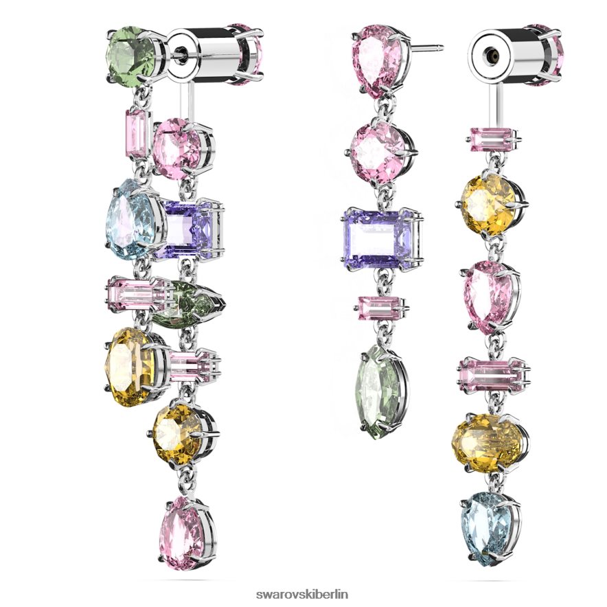 Swarovski Gema-Tropfenohrringe asymmetrisches Design, gemischte Schliffe, mehrfarbig, rhodiniert Schmuck HLT448838